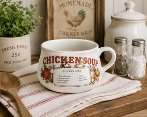 Vintage Chicken Soup Recipe Mug Taiwan 16 Oz Soup Cup Farmhouse Kitchen Decor